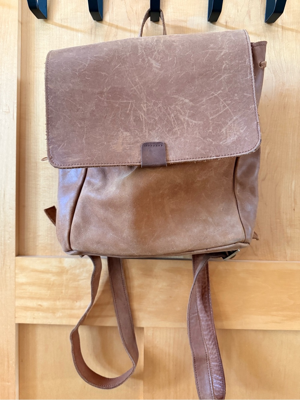 Able Brown Leather Flap Backpack